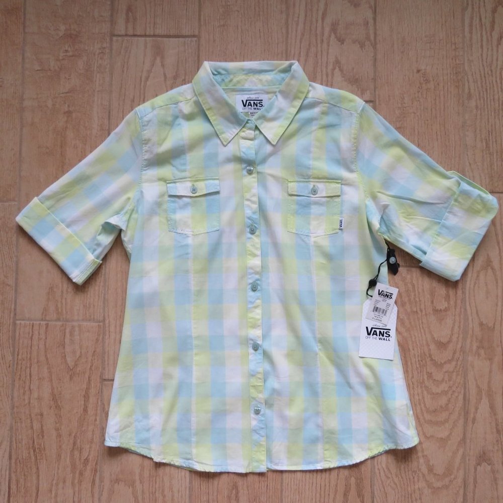 Vans Plaid Madras Button Down Shirt Youth XL or Women's Small Never Worn